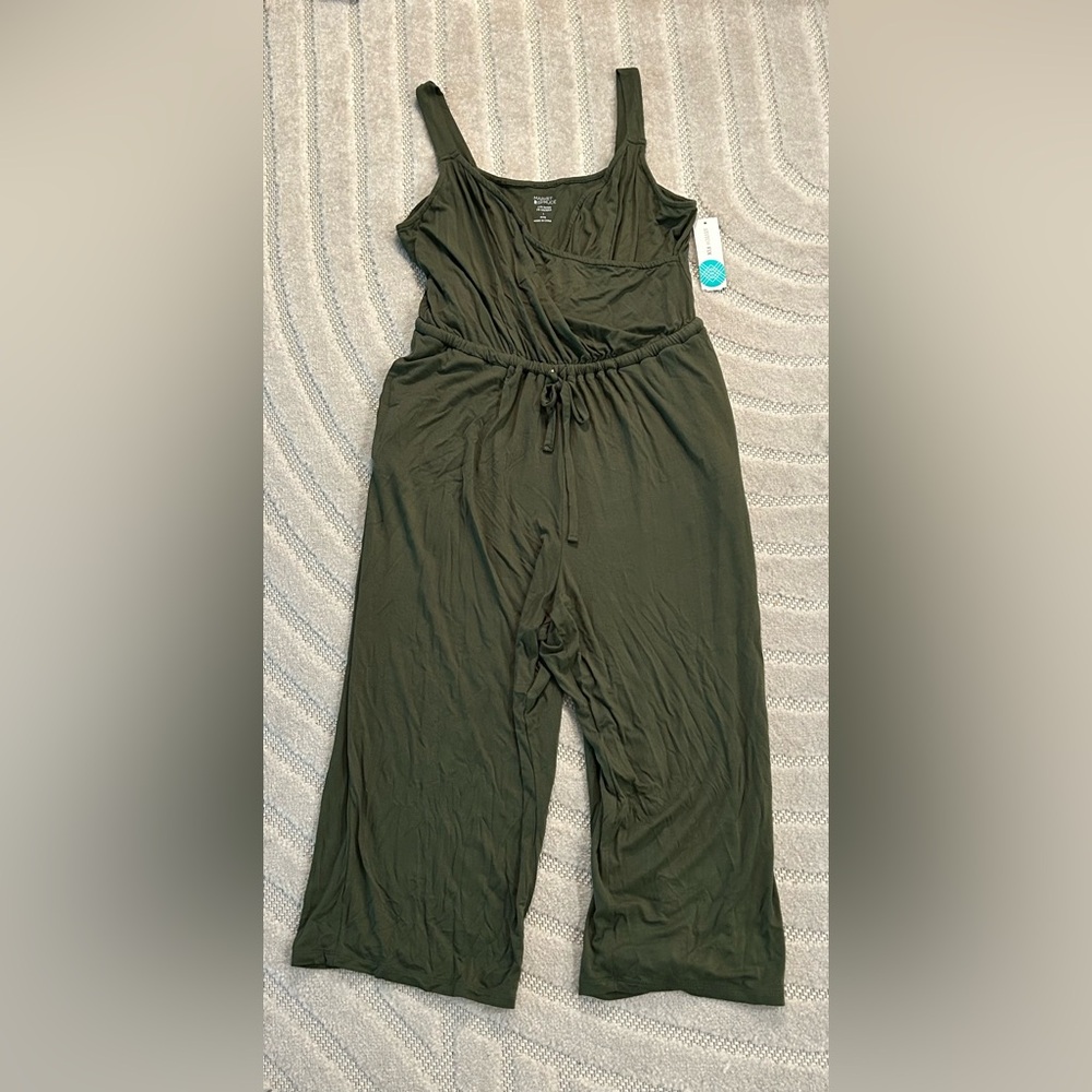 NWT Market & Spruce Sierra Knit Cropped Jumpsuit in Olive - L Petite - Picture 2 of 13